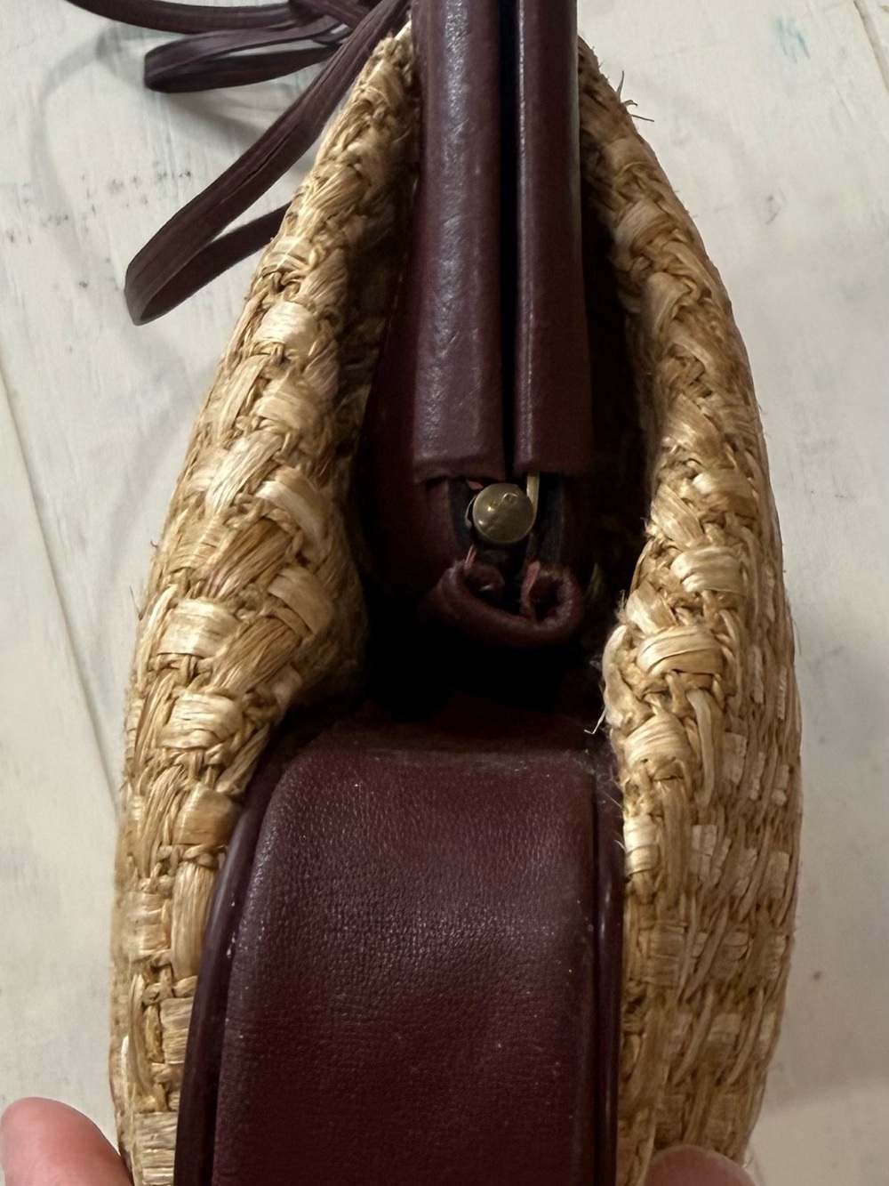 Etienne Aigner Natural Raffia Tote with Dark Brown Trim - Picture 4 of 16
